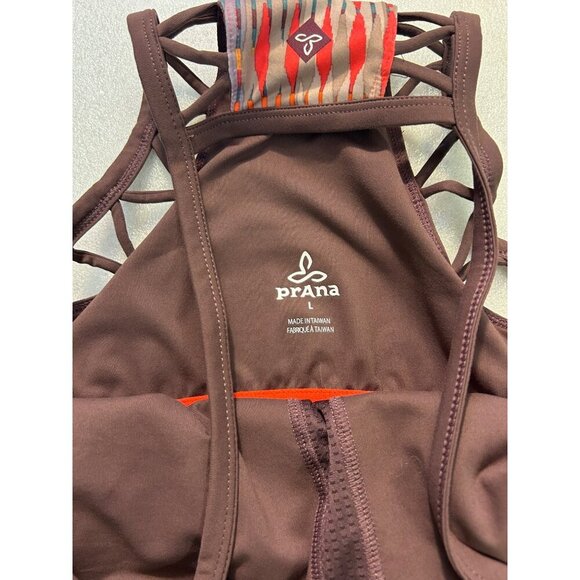 Prana Ardor Dress Racerback Shelf Bra Red Brown Carmine Desert Geo Large - Picture 7 of 7